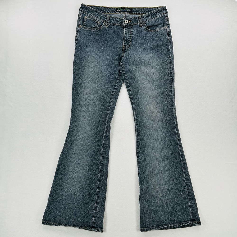 Whooz Blooz Jeans Womens 11 Blue Good Flare Stretch Denim Y2K Mid Rise